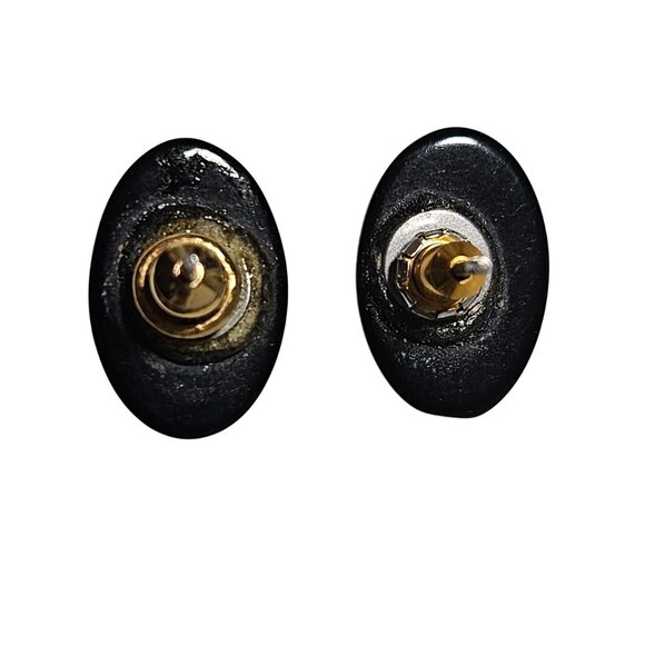 Vintage Oval Blue Black Striped Enamel Post Earrings Retro 50s 60s Fashion Women - Picture 3 of 5